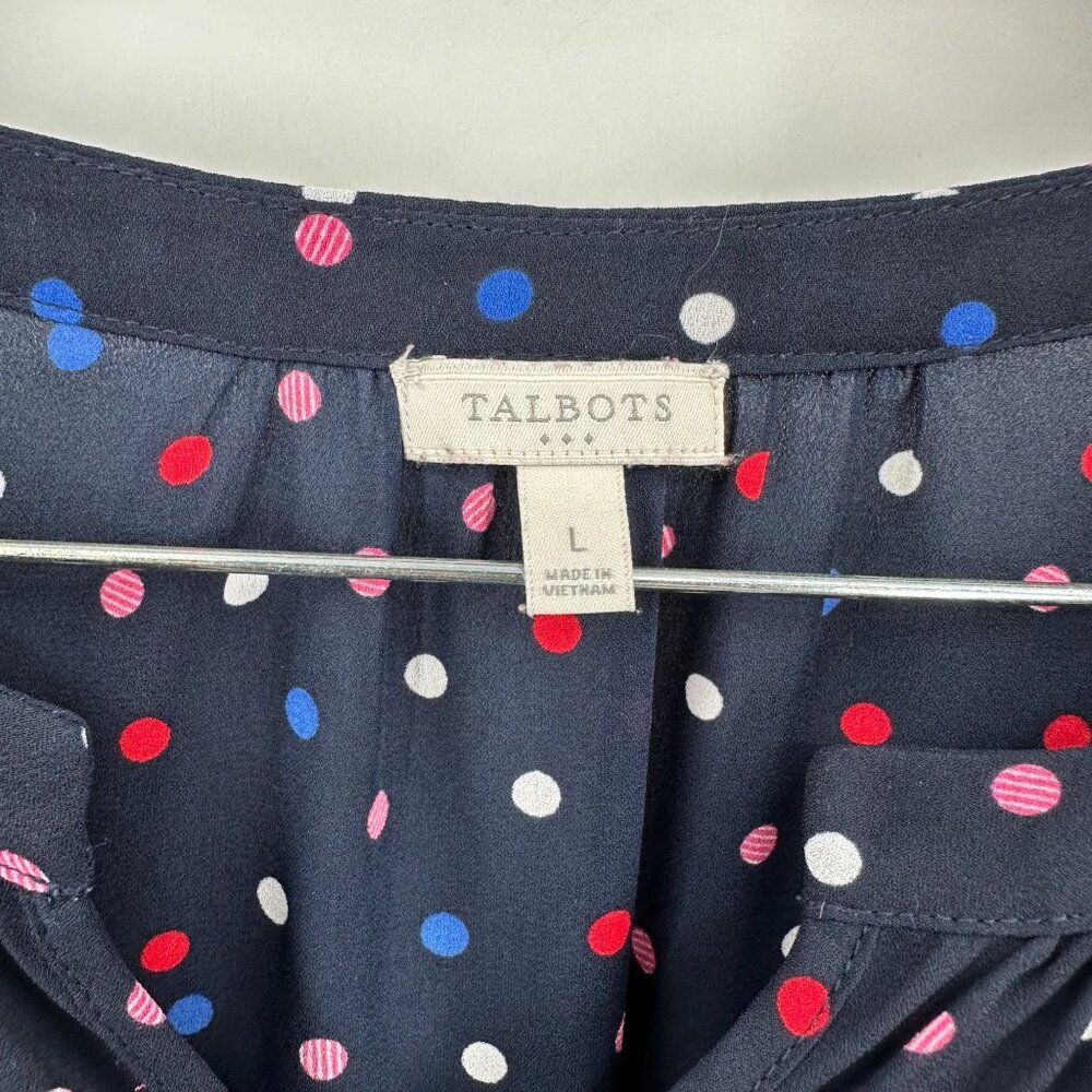 Talbots Women's Polka Dot Blouse L Long Sleeve USA Red White Blue Peasant - Picture 5 of 6
